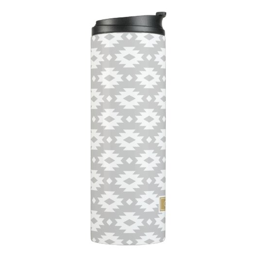 Grau und Gold Aztec Monogram Thermosbecher (Nach links gedreht)