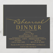 Grau und Gold Elegantes Script Probe Dinner Einladung (Vorne/Hinten)