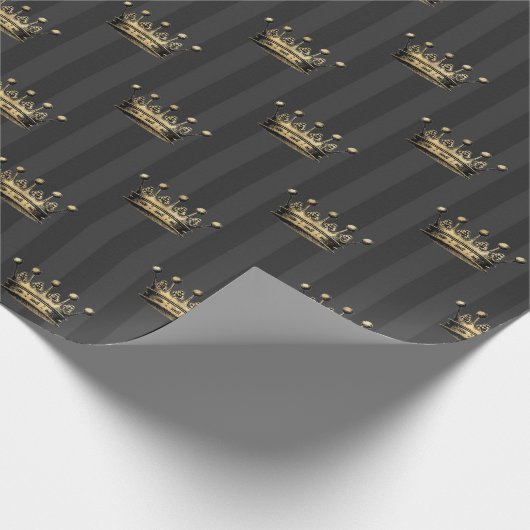 Grau und Gold Foil Paris Crown-Muster Geschenkpapier (Ecke)