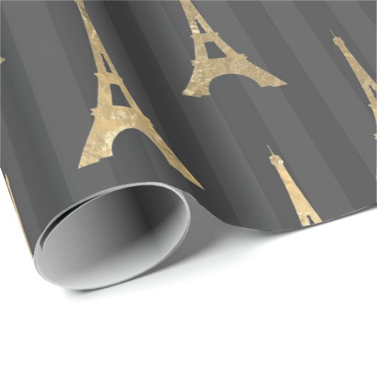 Grau und Gold Foil Paris Eiffel Tower Geschenkpapier (Rolleneckpunkt)