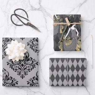 Grau und Gold Paris Thema Geschenkpapier Set