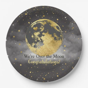 Grau und Gold über den Mond Glückwünsche Pappteller