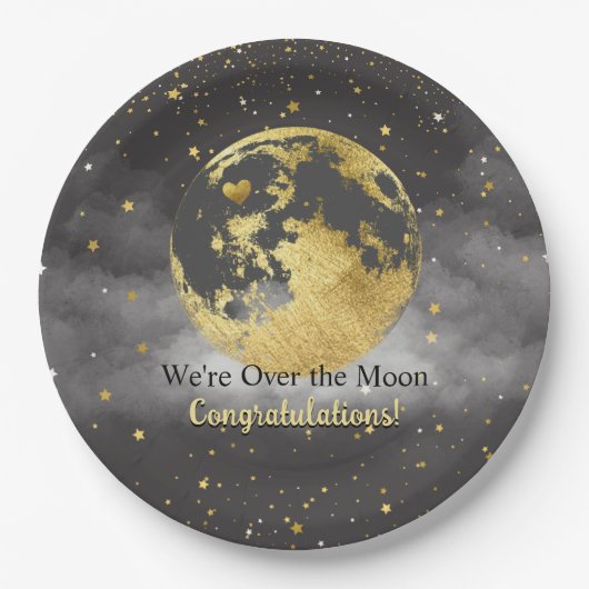 Grau und Gold über den Mond Glückwünsche Pappteller (Vorderseite)