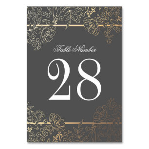 Grau- und Goldrahmen für Vintage-Blumen Hochzeit Tischnummer