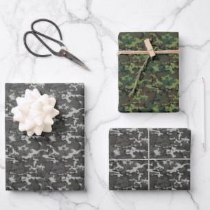 Grau und Grüne Camouflage  Geschenkpapier Set
