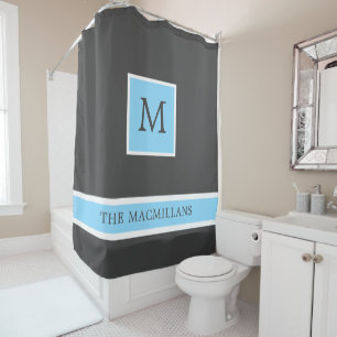 Grau und hellblau Monogramm mit Streifen-Dusche Duschvorhang