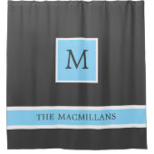 Grau und hellblau Monogramm mit Streifen-Dusche Duschvorhang (Vorderseite)