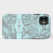 Grau-und hellblaue Abstrakte Blumenmonogramm Case-Mate iPhone Hülle (Rückseite (Horizontal))