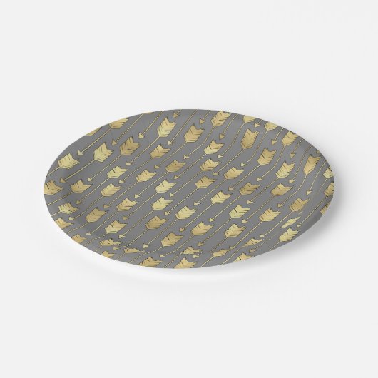 Grau und Imitat-Goldpfeil-Muster Pappteller (Schrägansicht)