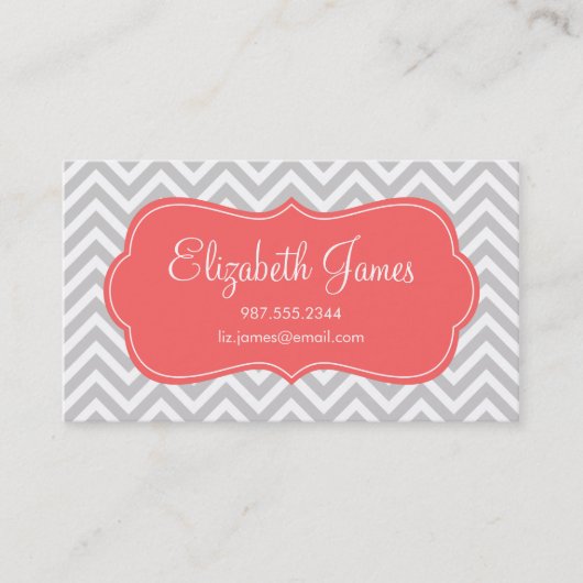 Grau und Korallen Moderne Zickzack Streifen Terminkarte (Vorderseite)