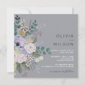 Grau- und Lavendelblütenhochzeit Einladung (Vorderseite)
