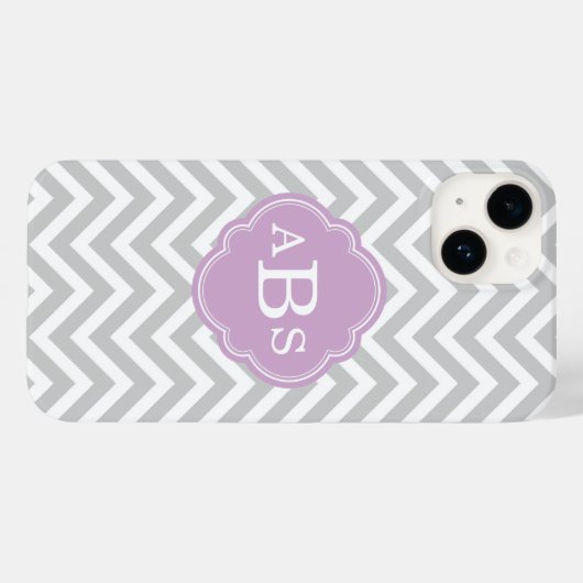 Grau und Lilac Lila Modernes Zickzack Monogramm Case-Mate iPhone Hülle (Rückseite (Horizontal))