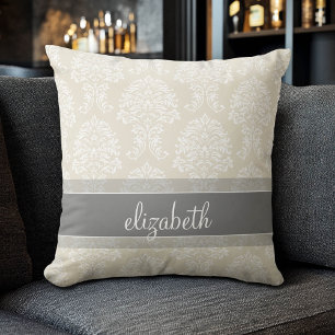 Grau- und Linenmuster Vintag Damask Muster mit Nam Kissen