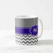 Grau-und Marine-Blau-Zickzack personalisierte Kaffeetasse (VorderseiteRechts)