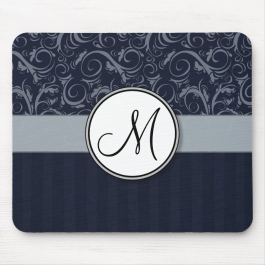 Grau und Marine-BlumenBündel u. Streifen mit Mousepad (Vorne)