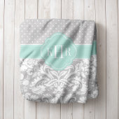 Grau und Minze Damask Polka Dots Monogramm Fleecedecke