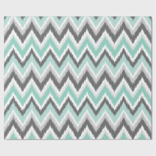 Grau und Minze Ikat Zickzack Geschenkpapier (Flach)