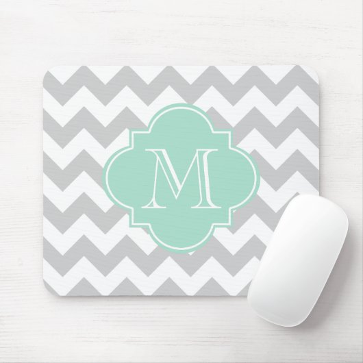 Grau und Minze Modernes Zickzack Monogramm Mousepad (Mit Mouse)