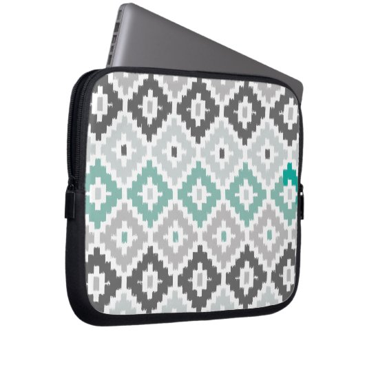 Grau und Minze Tribal Print Ikat Diamond Muster Laptopschutzhülle (Vorne Rechts)