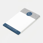 Grau und Navy Blue Chevrons mit Single Monogram Post-it Klebezettel (angewinkelt)