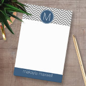 Grau und Navy Blue Chevrons mit Single Monogram Post-it Klebezettel
