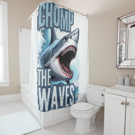 Grau und Navy Shark Teeth Graffiti Street Design Duschvorhang (Beispiel)