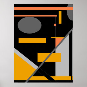 Grau und Orange Geometrische Formen auf schwarzem Poster