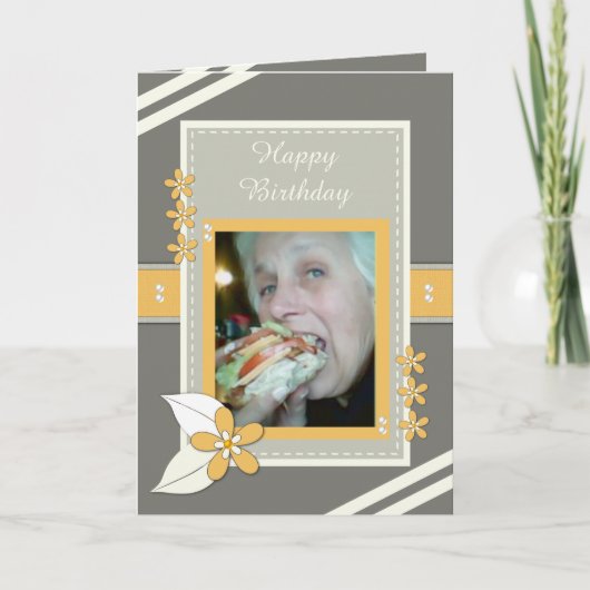 Grau und orange mit Blume und Foto Karte (Vorderseite)