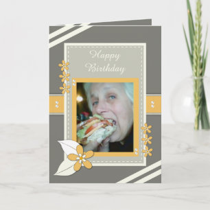 Grau und orange mit Blume und Foto Karte