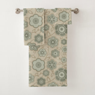 Grau und Parchment funky Blumenbad Handtuch Set