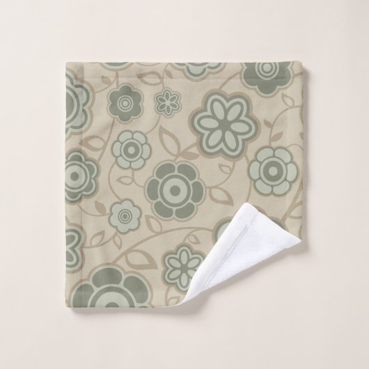 Grau und Parchment funky Blumenbad Handtuch Set (Waschlappen)