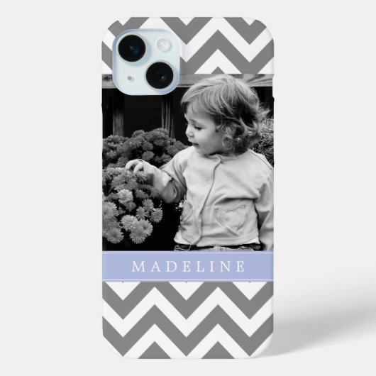Grau und Periwinkle Zigzags Personalisiertes Foto Case-Mate iPhone Hülle (Rückseite)