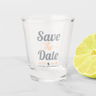Grau- und Pfirsichtypografie und Namen Save the Da Schnapsglas