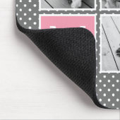 Grau und Rosa 5-Foto-Collage mit Monogramm Mousepad (Ecke)