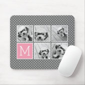 Grau und Rosa 5-Foto-Collage mit Monogramm Mousepad (Mit Mouse)