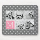 Grau und Rosa 5-Foto-Collage mit Monogramm Mousepad (Vorne)