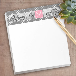 Grau und Rosa 5-Foto-Collage mit Monogramm Notizblock