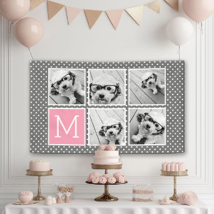 Grau und Rosa 5 Foto-Collage-Monogramm Banner