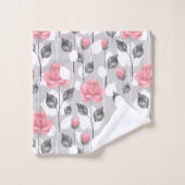 Grau und rosa. Blumenmuster Badehandtuch Badhandtuch Set (Waschlappen)