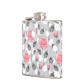 Grau und rosa. Blumenmuster Flachmann (Links)