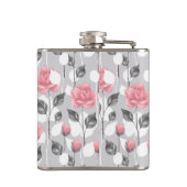 Grau und rosa. Blumenmuster Flachmann (Rückseite)