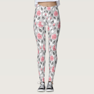 Grau und rosa. Blumenmuster Leggings