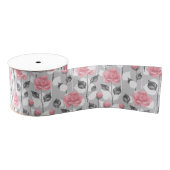 Grau und Rosa. Blumenmuster Ripsband (Spule)