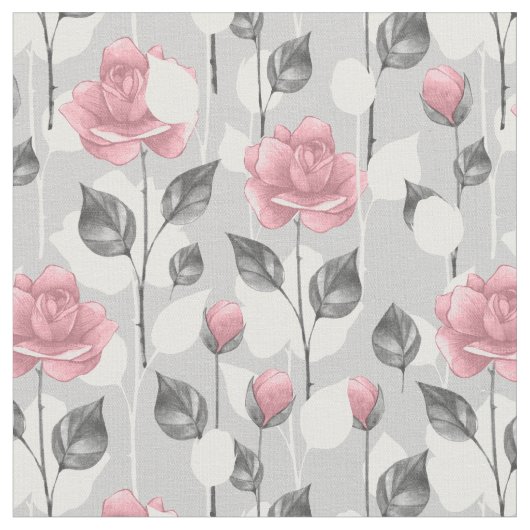 Grau und Rosa. Blumenmuster Stoff (Nahaufnahme)