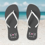 Grau und rosa Moderne Hochzeitsmonogramm Badesandalen<br><div class="desc">Maßgeschneiderte gedreht Flop-Sandalen personalisiert mit einem niedlichen Herz und Ihre Monogramm-Initialen und Hochzeitstermin. Klicken Sie auf Anpassen,  um Schriftart und Farben zu ändern oder eigene Bilder hinzuzufügen,  um ein einzigartiges Design zu erstellen!</div>