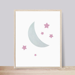 Grau und Rosa | Moon and Stars Kinderzimmer Poster