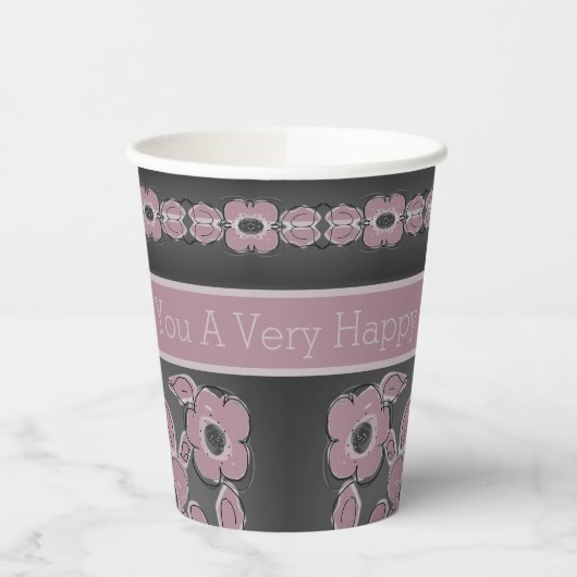 Grau und rosa pappbecher (Links)