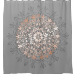 Grau und Rose Gold | Floral Mandala Duschvorhang