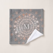 Grau und Rose Gold | Mandala Monogram Badhandtuch Set (Waschlappen)