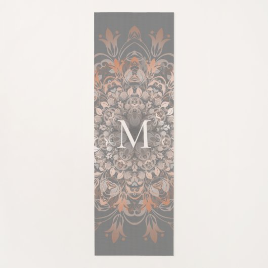 Grau und Rose Gold | Mandala Monogram Yogamatte (Vorderseite)